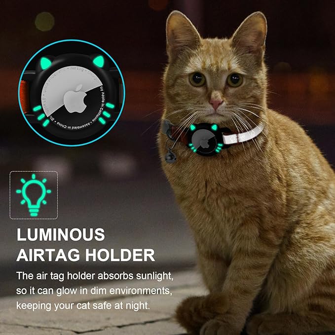 Airtag Cat Collar, Reflective Cat Collar with Apple Air Tag Holder, Breakaway GPS Tracker Pet Collar with Bell for Cat Kitten, Airtag Not Included, Orange, S(9-11 Inch)
