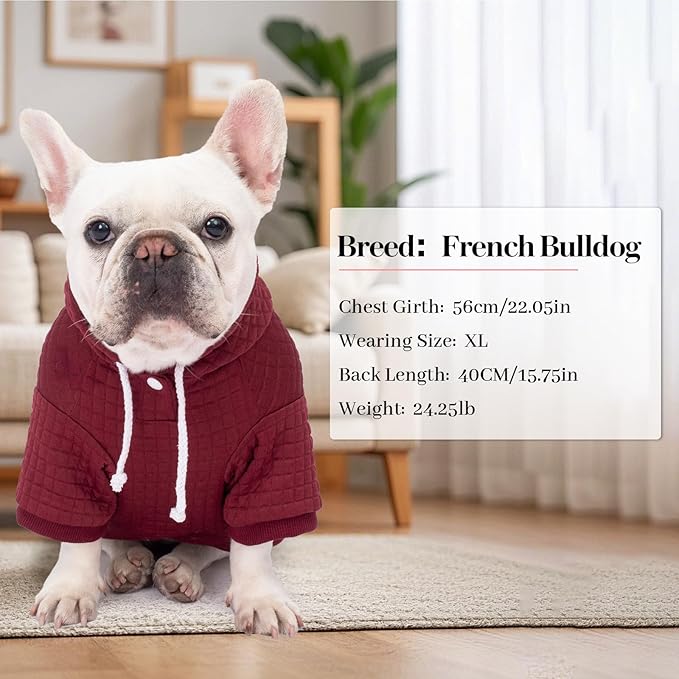 2 Pack Dog Hoodie Sweaters for Small Medium Dogs Warm Dog Clothes for Large Dogs Soft Waffle-Like Laminated Sweatshirt Bulldog (Dark Green+Wine Red, XL (Back: 23.5",Chest: 32.5", Neck: 21"))