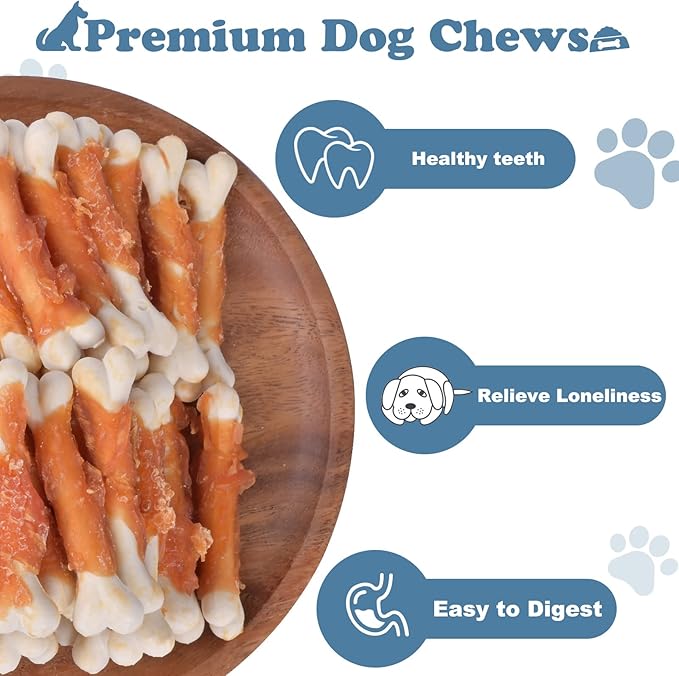 Dog Chews Puppy Training Snacks Chicken Wrapped Calcium Bone Rawhide Free Dog Treats 0.5lb/227g