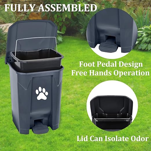 Pooper Scooper for Large Dogs, Dog Poop Trash Can Outside with Long Handle Poop Scooper Set and 40 Waste Bags, Dog Waste Trash Can Odor Control with Removable Inner Bin for Yard Garden, Grey 20 L