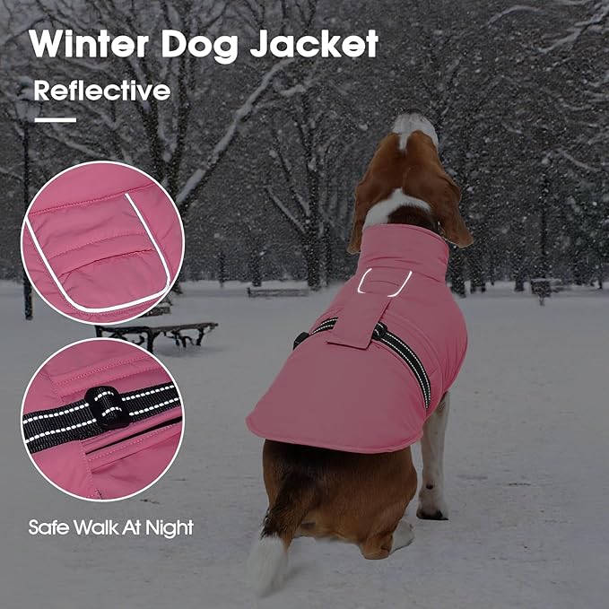 IECOii Dog Winter Jacket - Reflective, Adjustable & Windproof, Thermal Pet Snow Vest for Dachshund, Waterproof Quick Release Buckle, Cold Weather Coat for Indoor Outdoor, Pink, Size M