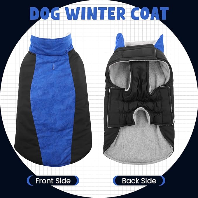 Warm Dog Coat,Waterproof Jacket in Winter Adjustable and Reversible Doggy Fleece Outfit,Thick Clothes with Foldable Collar for Puppy in Cold Days,2XL RoyalBlue