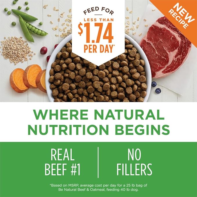 Instinct Be Natural, Natural Dry Dog Food, Raw Coated Kibble - Real Beef & Barley, 25 lb. Bag