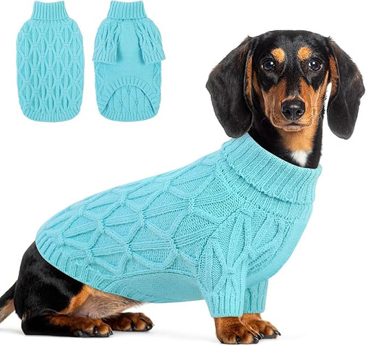 Queenmore Small Dog Sweater,Warm Pullover Dog Sweaters for Small Dogs Boys Girls,Soft Winter Doggie Sweaters,Thick Warm Dogs Clothes for Chihuahua,Dachshund,Yorkie(Lake Blue,S)