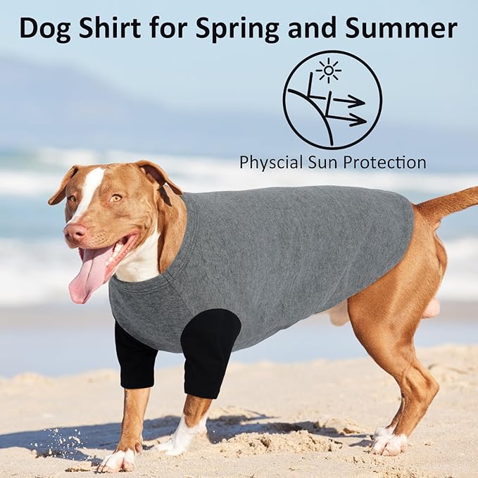 2 Pack Large Dog T-Shirts 3XL - Breathable Lightweight Cotton Clothes, Shedding Control Protect Skin Shirt for Dogs Husky, Labrador, Summer Hot Day Sleeping, Walk, Sea, Park Play, GreyBlack