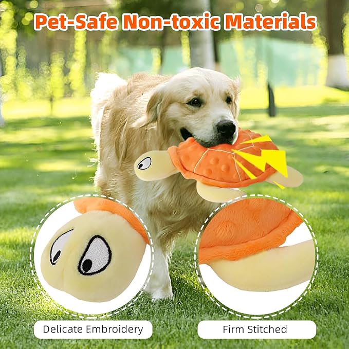 Adpartner Squeaky Toys for Dogs, 2 Pack Turtle Dog Toy Plush Crinkle Dog Toys to Keep Them Busy, Interactive Squeak Stuffed Pet Chew Toys for Small to Medium Dogs Teething Training Reduce Boredom