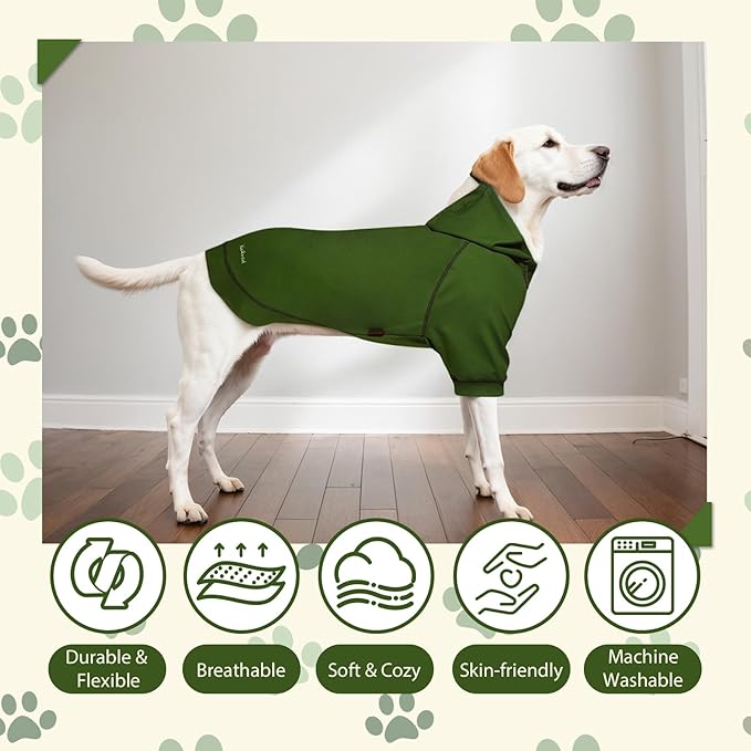 Kicred Basic Dog Hoodie, Premium Dog Sweater Pullover, Soft & Comfy Cotton Pet Clothes Hoodies with Hat and Leash Hole, Doggy Puppy Sweatshirt Coat for Small Medium Large Dogs - Army Green (Large)