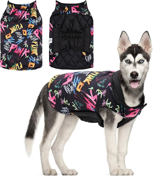 GMF Winter Dog Jacket - Reversible, Windproof & Waterproof, Thick Soft Coat with Leash Hole for Small to Large Dogs