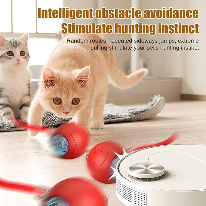 Interactive Cat Toy Balls,2025 New Interactive Rolling Cat Balls,Smart Automatic Rolling Pet Ball,Automatic Obstacle Avoidance Cat Toy with Rope for Cat & Dog (Gray)