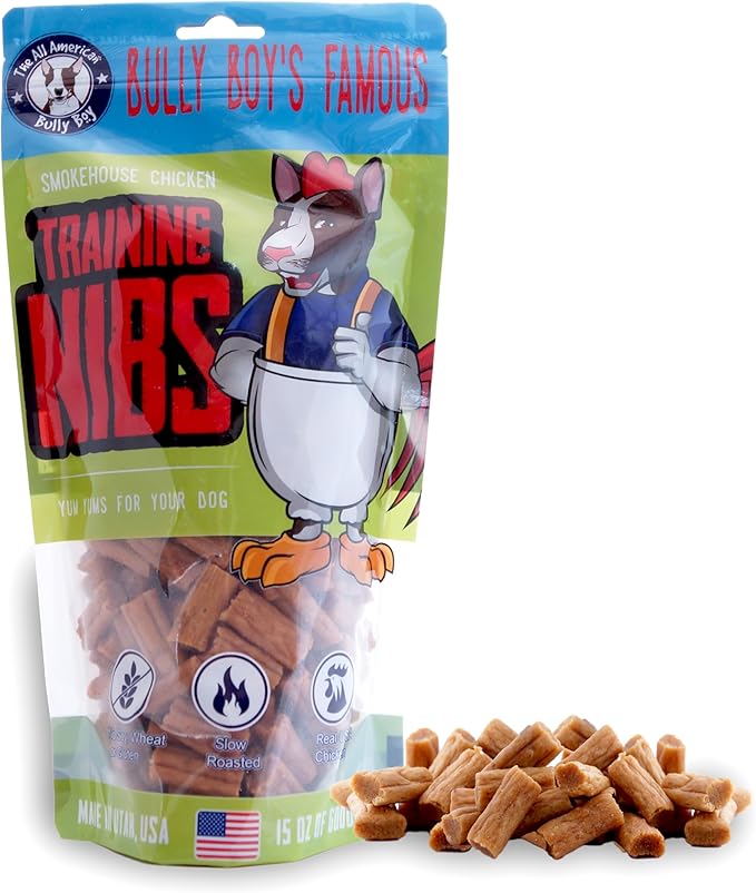 Bully Boy's Famous Chicken Training Nibs Dog Treats | Free from Wheat, Corn, Soy, or Gluten | USA Sourced Ingredients | with Smokehouse Chicken | Made in Utah | 15 oz - 1 Pack