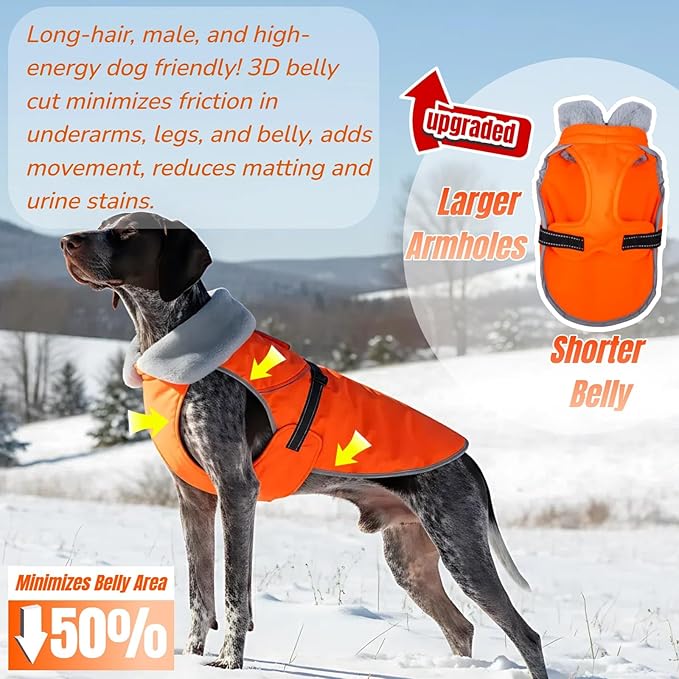Upgraded Insulated Dog Winter Coat, Relaxed Fit Puppy Hard Shell Jacket with Full-Body Reflective Strips, Ultra-Soft Fur Collar Coats for Small Dogs, Tangle-Free Pet Apparel for Boys Girls(Orange, S)