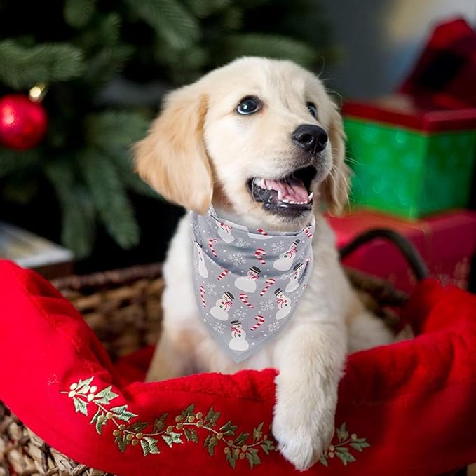 SCENEREAL Christmas Dog Bandana 4 Pack - Soft and Breathable Pet Triangle Scarf Bibs, Full of Chirstmas Element Patterns, for Dogs and Cats