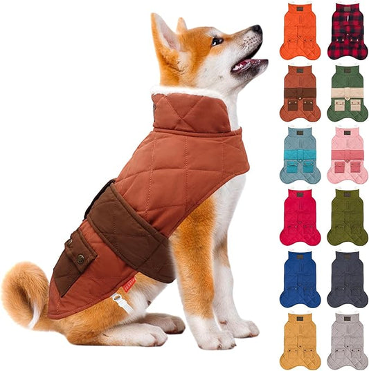 KYEESE Dog Coat Thick Cat Clothes with Pocket Warm Pet Winter Puffer Coat with Leash Hole Soft Pet Sweater for Cold Weather Waterproof Dogs Jacket with Fleece Lined Windproof Dog Coats for Small Dogs
