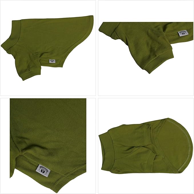 Lovelonglong Ribbed Dog T-Shirt Cotton Knitted Dog Sweaters for All Season Pet T-Shirts for Large Medium Small Dogs Olive Green M