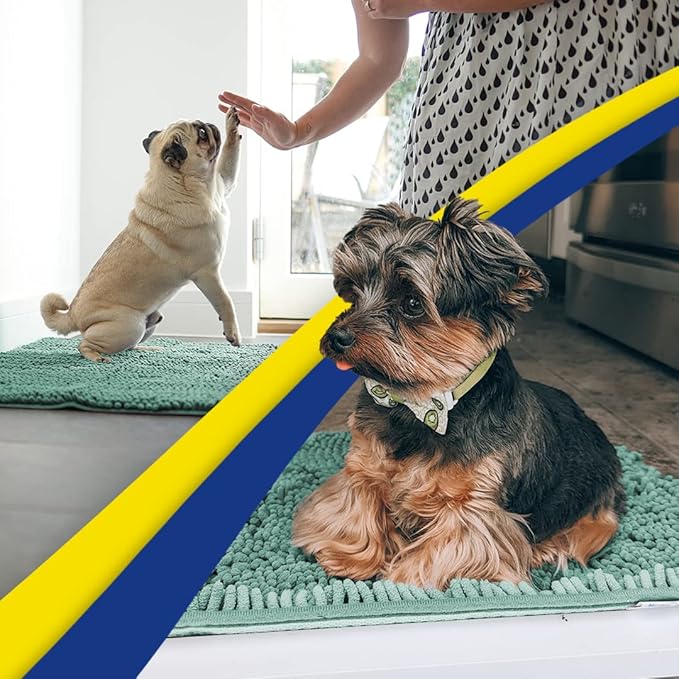 Muddy Mat® Shown on TV–Super Absorbent Microfiber Dog Door Mat for Muddy Paws, Non-Slip Washable Pet Rug, Quick Dry Chenille Entryway Carpet, Machine Washable Indoor Outdoor mat–Seafoam Green 59"x24"