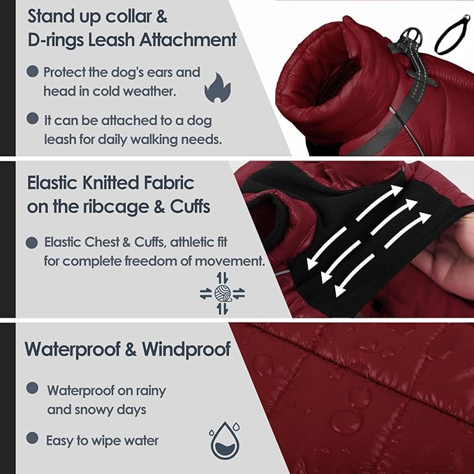 AOFITEE Dog Coat, Waterproof Dogs Jacket for Winter, Warm Fullbody Small Dog Snowsuit, Winter Coat for Small Dogs, Zip Up Pet Puffer Jacket Fleece Vest, Reflective Pet Snow Jackets, Christmas Red