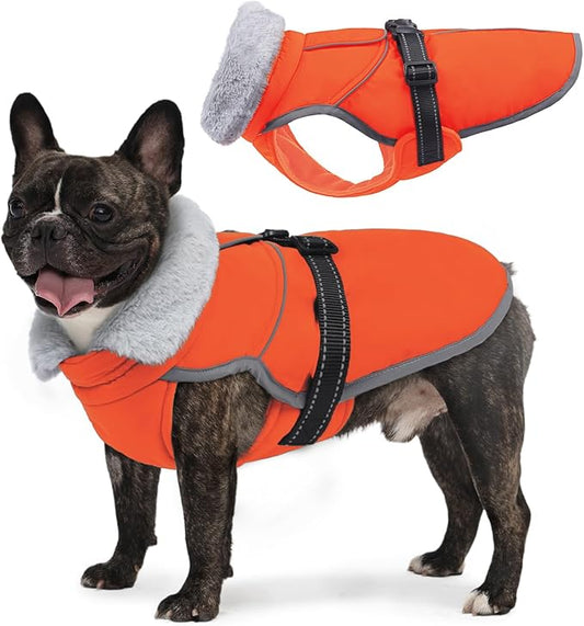 Lelepet Warm Dog Winter Coat Reflective Dog Jacket Fleece Vest Waterproof Windproof Cold Weather Coats with Adjustable Buckle Plush Turtleneck Pet Snowsuit for Small Medium Large Dogs,Bichon,M