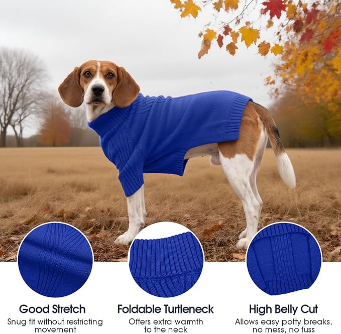 IECOii Dog Sweaters For Medium Dogs Girl Boy,Holiday Knit Doggy Sweatshirt with Sleeve,Turtleneck Thick Warm Dog Sweaters for Winter,Pullover Knitwear for French Bulldog,Boston Terrier (Royal Blue, L)