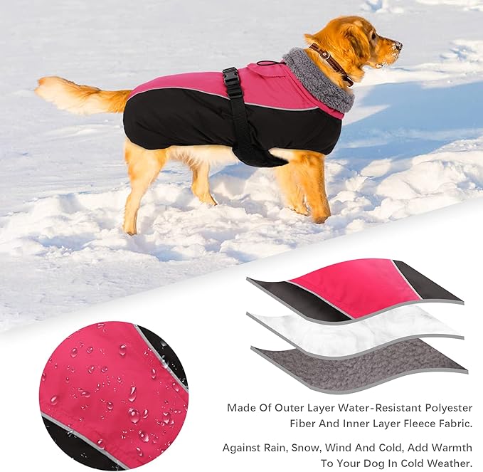 IDOMIK Dog Winter Coat, Reflective Waterproof Dog Jacket for Cold Weather, Warm Pet Coats for Small Medium Large Dogs, High Collar Doggy Fleece Snow Jacket, Winter Vest with Adjustable Buckle,S