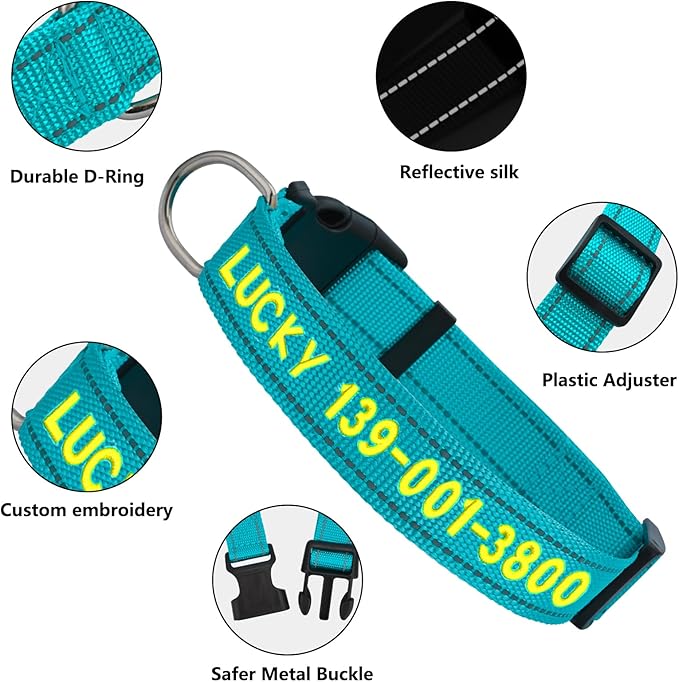 DIY Personalized Embroidered Dog Collar - Custom Hand-Stitched Name & Number, Reflective Adjustable Pet Collar for Small/Medium/Large Dogs & Cats, Durable Nylon with Steel D-Ring (Gray, Medium)