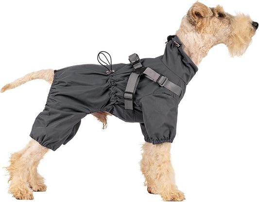 Mile High Life Waterproof Dog Raincoat, Full Coverage Small Dog Rain Coat with Harness, Adjustable 4 Legs Puppy Rain Jacket with Reflective Strip and Elastic Cuffs (Gray, S Back Length 13")