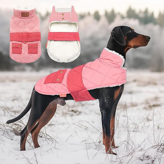 KYEESE Dog Coat Warm Pet Winter Puffer Coat with Leash Hole Soft Dogs Jacket with Pocket Windproof Pet Sweater Waterproof Pets Clothes for Cold Weather Thick Dog Coats for Medium Dogs
