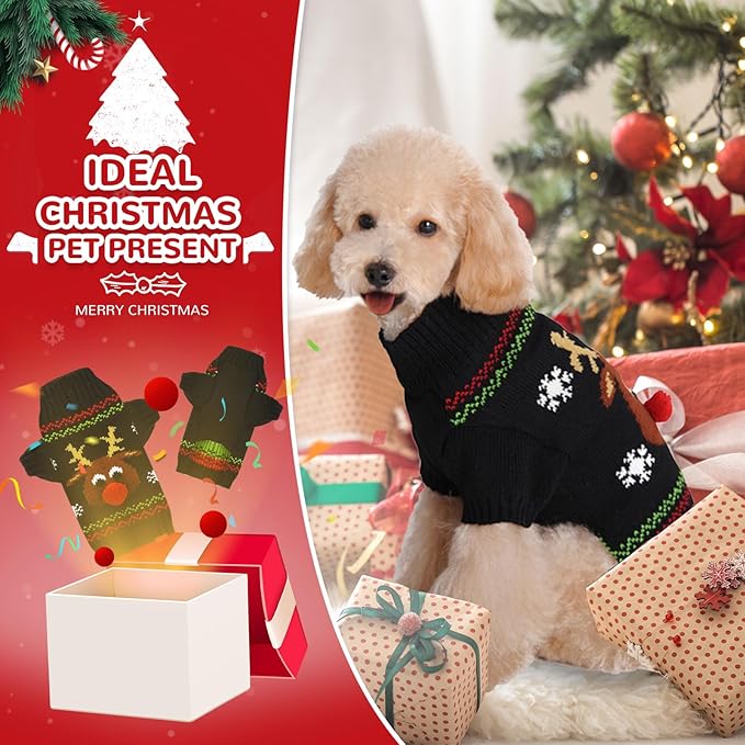 PETCARE Dog Christmas Sweater Black Ugly Funny Cute Cartoon Reindeer Cat Sweaters Jumper Holiday Dog Clothes Puppy Sweaters for Small Medium Large Dogs Fall Winter Outfits Xmas Dogs Costume,XX-Large