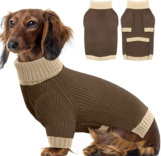 Dog Sweaters for Medium Dogs Boy Girl, Soft Turtleneck Sweater with Leash Hole, Stretchy Fall Sweater Christmas Halloween Fleece Winter Warm Pet Clothes Costume for Schnauzer Bichon Frise, Brown M