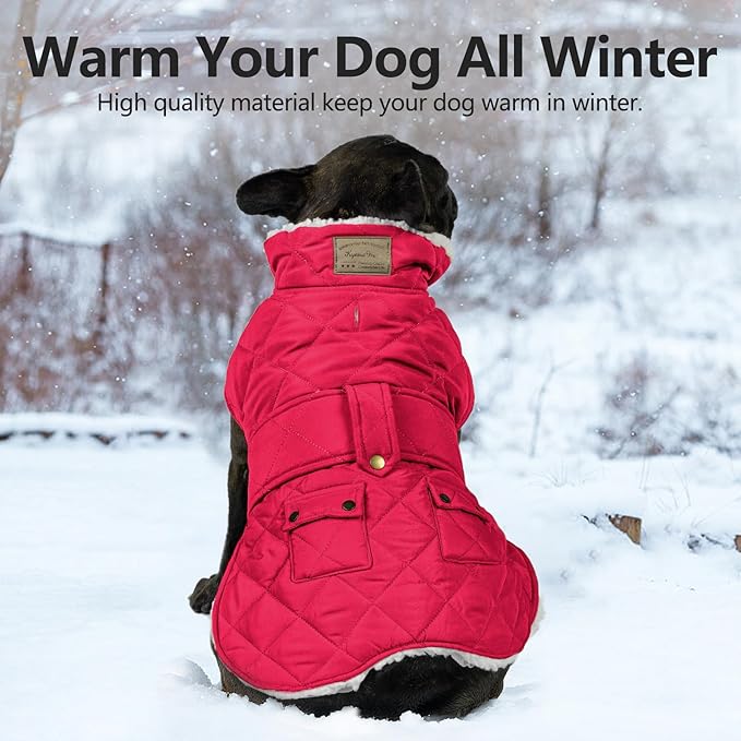 KYEESE Dog Coat Waterproof Dog Coats for Large Dogs Warm Pets Clothes for Cold Weather Windproof Dogs Jacket with Fleece Lined Thick Pet Winter Puffer Coat with Pocket Soft Pet Sweater with Leash Hole