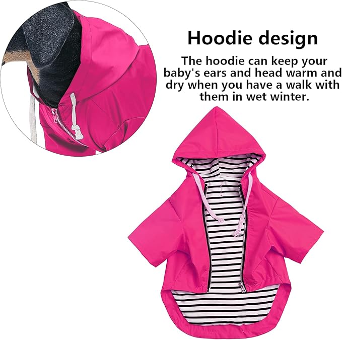 Dog Raincoat rain Jacket Raincoat Dogs Waterproof Small Medium Breeds Zip Closure Storage Pocket Harness Hole Pink S