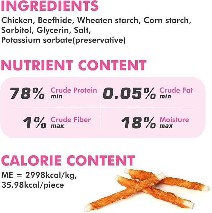 Dog Treats, 5 Inch Chicken Wrapped Rawhide Sticks for Dogs, Teeth Cleaning Dog Chew Snacks for Puppy and Small Dogs, 14.1oz