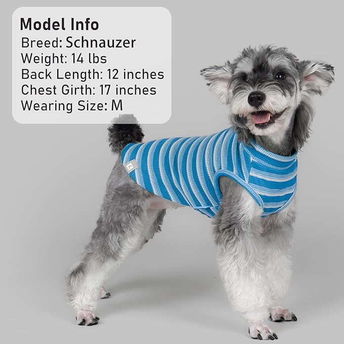 KYEESE 2Pack Waffle Dog Shirts for Large Dogs Stretchy T-Shirts Lightweight Tank Top Sleeveless Striped Shirt Vest Soft Breathable Pet Apparel, XXX-Large, Blue+Striped