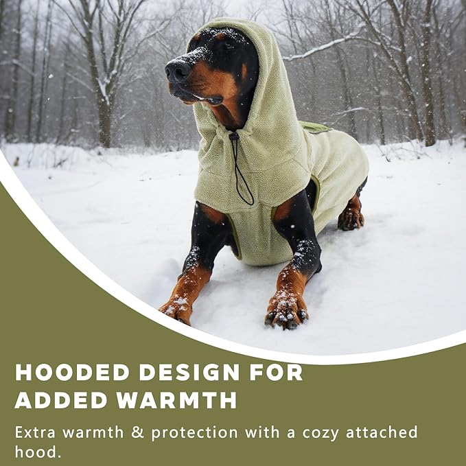 IECOii Fleece Dog Sweater for Large Dogs, Large Dog Sweater Sleeveless with Leash Hole and Reflective Strips, Fall Winter Turtleneck Hoodie Vest Lightweight & Stretchy Fit for Active Dogs, Green, XL