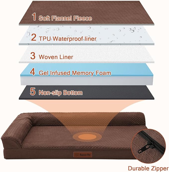 Orthopedic Dog Beds Large Sized Dog, Memory Foam Pet Bed for Large Dogs, Washable Removable Cover, Nonskid Bottom, Waterproof, 36x27x6 Inches, Brown Grey