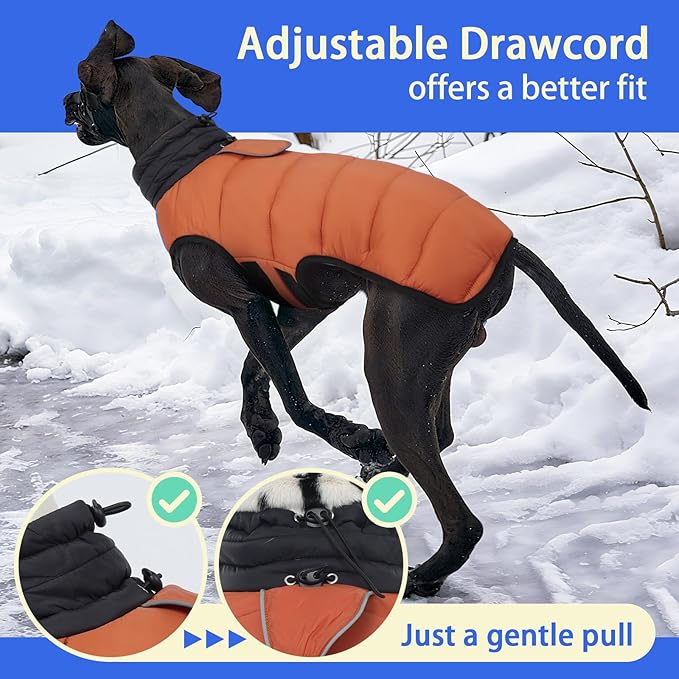 MIGOHI Lightweight Dog Coat, Windproof Dog Jacket, Puffer Jacket for Small Dogs, Padded Vest with Reflective Strips, Warm Snow Vest in Cold Weather, Easy On Hook & Loop Belly, Caramel, S
