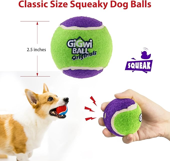 Gigwi Tennis Balls for Dogs, Squeaky Dog Tennis Balls for Exercise, High Bouncy Pet Ball Bright Colors 2.5 Inches, Interactive Funny Dog Toys for All Breeds of Dogs Indoor & Outdoor Dog Games, 5 Pack