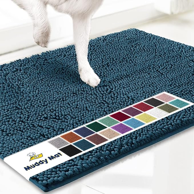 Muddy Mat® Shown on TV – Super Absorbent Door Mat Indoor, Microfiber Quick Dry Chenille Entryway Rug, Non-Slip Front Door Mat, Indoor Mats for Entryway, Machine Washable Pet Rug, Atlantic Blue 24"x36"