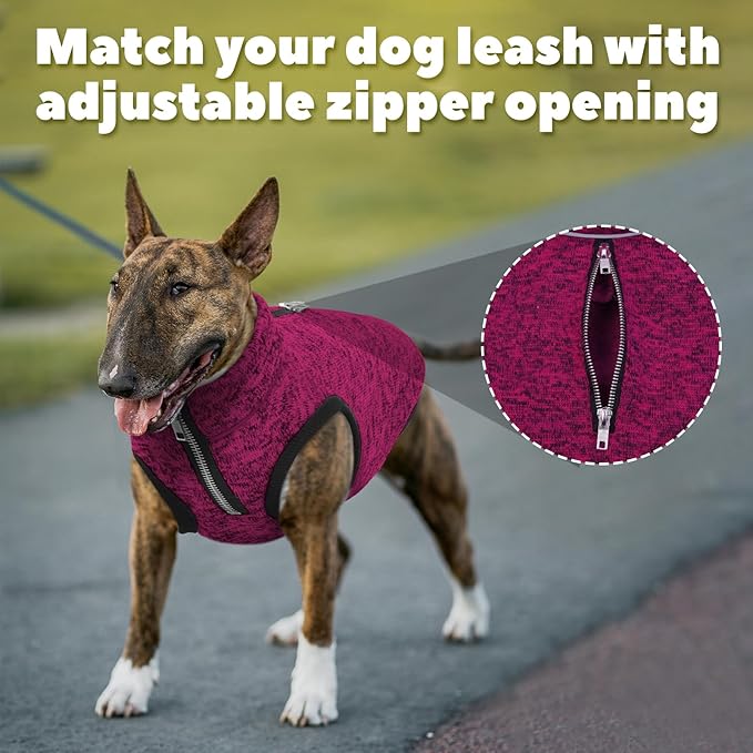 ROZKITCH XXXL Dog Sweater, Fleece Lined Dog Jacket with Zipper Opening for Harness, Reflective Pet Jacket, Rosered, 3XL