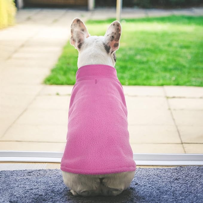 FUAMEY Dog Fleece Vest for Medium Dogs,Warm Stretchy Dog Sweatshirts Pullover with Leash Hole Dogs Sweater Soft Pet Turtleneck Cozy Pet Vest Lightweight Sleeveless Pink M