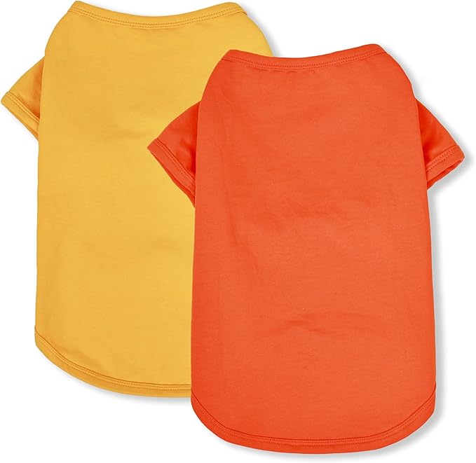 Koneseve Dog Shirts Breathable Cotton Dog Clothes Stretchy T-Shirt for Small Medium Large Dogs Cat Shirt Soft Puppy Outfit Kitten Apparel Pet Pullover Tee Blank Sweatshirt 2-Pack Yellow & Orange 3XL