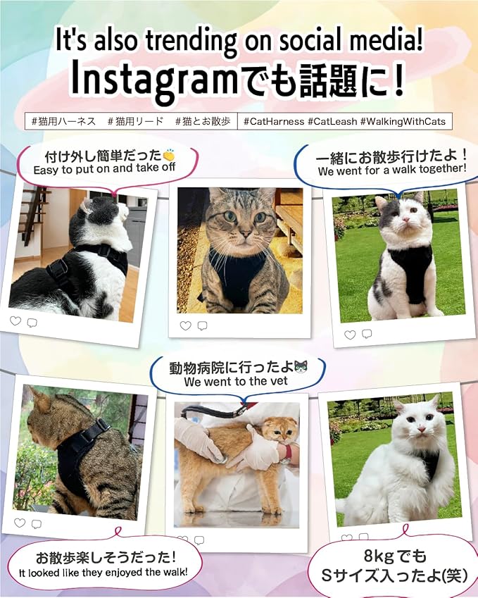 Cat Harness Escape Proof with Leash for Walking, Travel Vest Soft Chest Support, Adjustable Size, Escape Proof Soft Adjustable Vest Harnesses, Breathable, Kittens, Small Dogs (美/背縄/紫2/S)