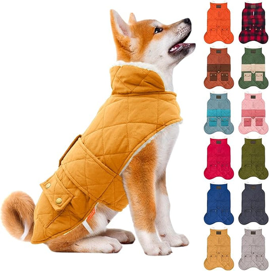 KYEESE Dog Coat Waterproof Dogs Jacket with Fleece Lined Warm Pet Winter Puffer Coat with Leash Hole Thick Cat Clothes with Pocket Windproof Dog Coats for Small Dogs Soft Pet Sweater for Cold Weather