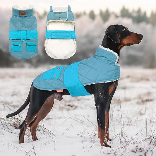 KYEESE Dog Coat Warm Pet Winter Puffer Coat with Leash Hole Windproof Pet Sweater with Waterproof Pets Clothes for Cold Weather Soft Dogs Jacket with Pocket Thick Dog Coats for Medium Dogs