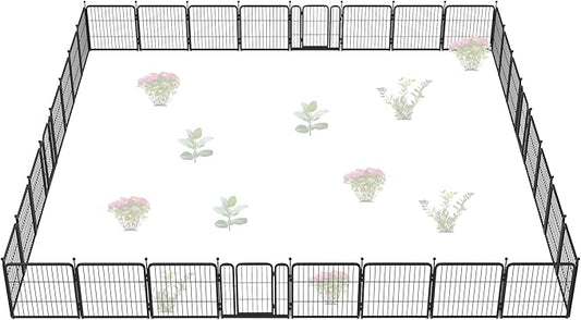 FXW Garden Fence Outdoor for The Yard – 24in(H) x 60.9ft(L) Heavy Duty Metal Animal Barrier for Dog and Rabbit, Decorative Dog Fence, 32 Panels, Black