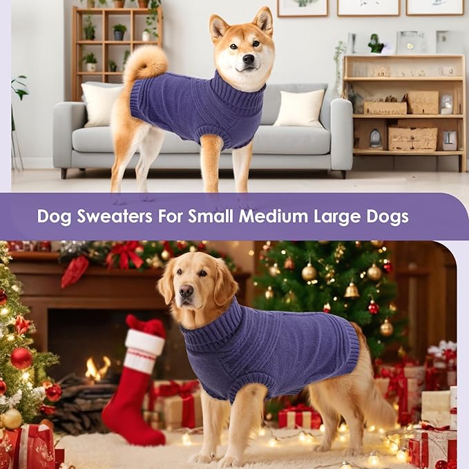 Dog Sweaters for Large Dogs Male Female Pet Knitwear Classic Puppy Warm Pullover Turtleneck Cold Weather Clothes for Labrador(GrayishBlue, 2XL)