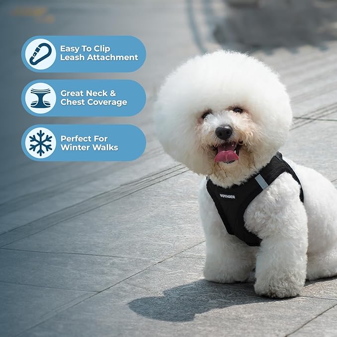 Voyager Step-In Plush Dog Harness by Best Pet Supplies - Step In Vest Harness for Small and Medium Dogs, Soft Plush, Black Plush, size L - Chest: 18 - 20.5"