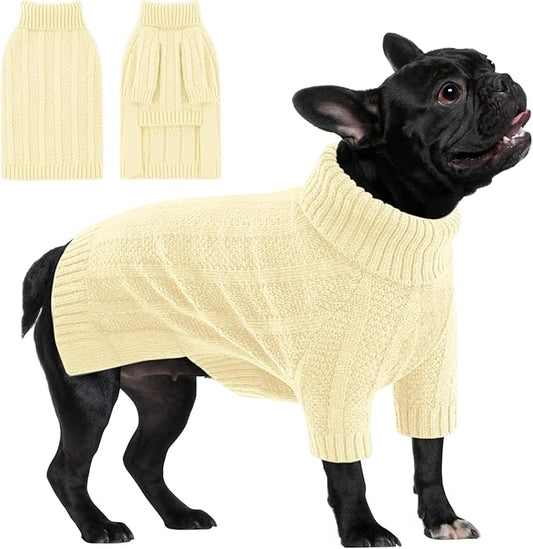 Queenmore Dog Sweaters for Medium Dogs Girls Boys,Soft Dog Sweater Xmas,Turtleneck Pullover Pet Sweaters Knitwear Outfit for Holiday,Knit Soft Thick Warm Sweater for Bulldog,Dachshund(Light Apricot,M)