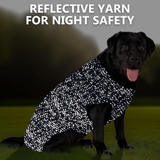 KYEESE Dog Sweater with Leash Hole Warm Pullover with Reflective Yarn for Small and Medium Dogs Male Soft Knit Pullover Boy Dog Coats Cozy Lightweight Thick Sweater,Navy Blue,Medium