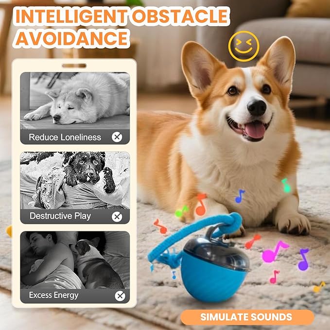 Interactive Dog Toys Ball, 2026 New Smart Pet Puppy Ball with Ropes, Random Path Electric Automatic Moving and Rolling Dogs Toy, for Small Medium Large Dogs Daily Training (Red)