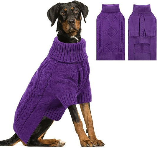 ASENKU Knitted Dog Sweater, Pullover Big Thermal Dog Winter Sweater, Turtleneck Doggy Sweaters for Large Medium Dogs Boy Girl,Warm Pet Sweatshirt for Labrador,Golden Retriever,2XL